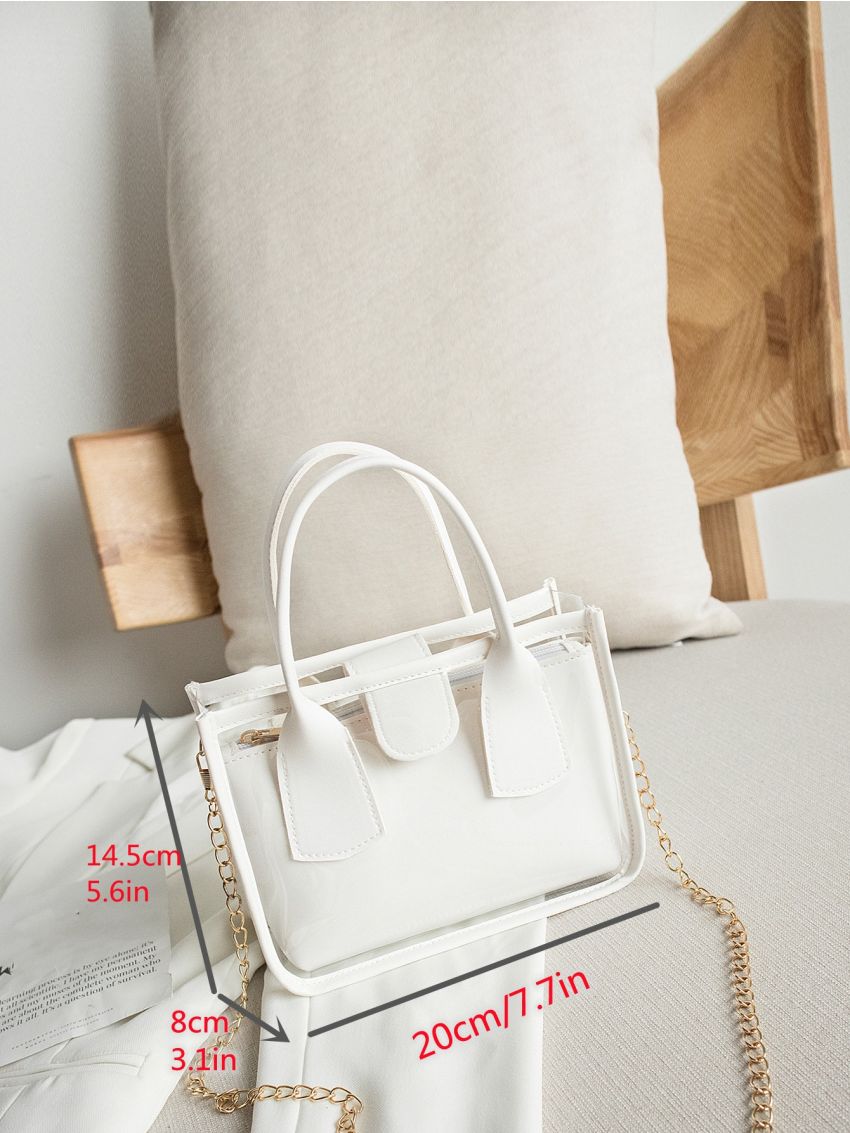 Mini Clear Double Handle Purse, Trendy Two-Way Handbag, Women's Chain Shoulder Bag Satchel Bag With Inner Pouch