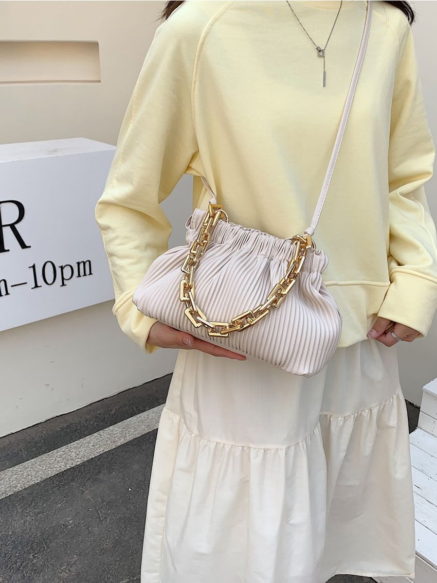 Chain Decor Ruched Bag