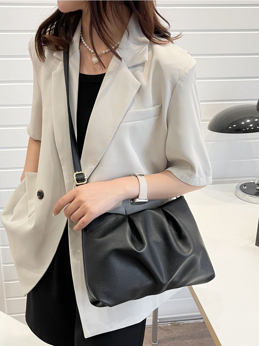 Litchi Embossed Ruched Bag