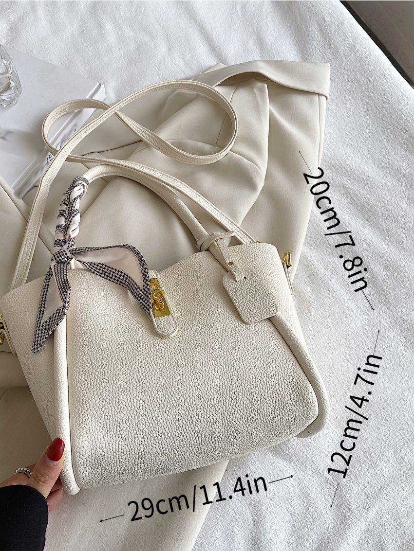 Twilly Scarf Decor Shoulder Tote Bag With Inner Pouch