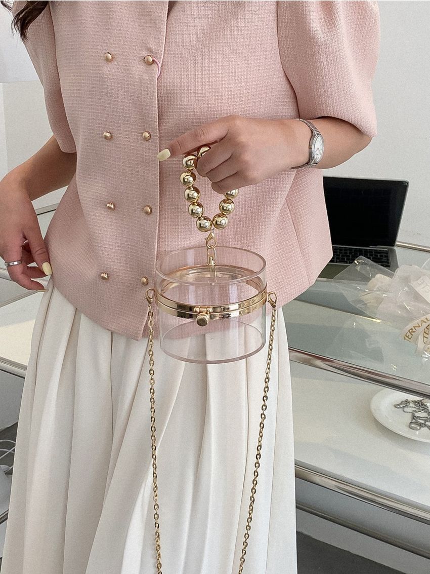 Mini Beaded Handle Clear Box Bag