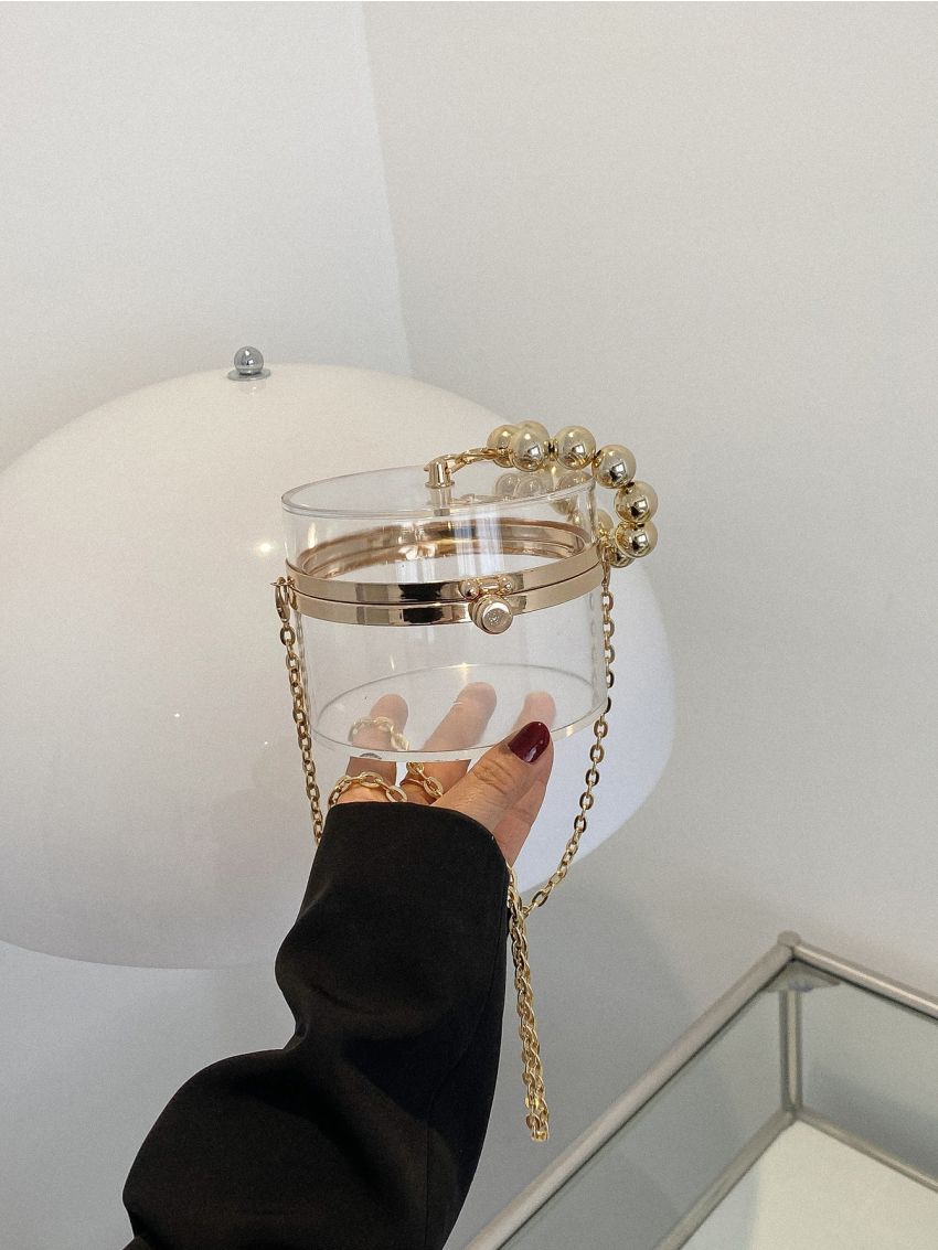 Mini Beaded Handle Clear Box Bag