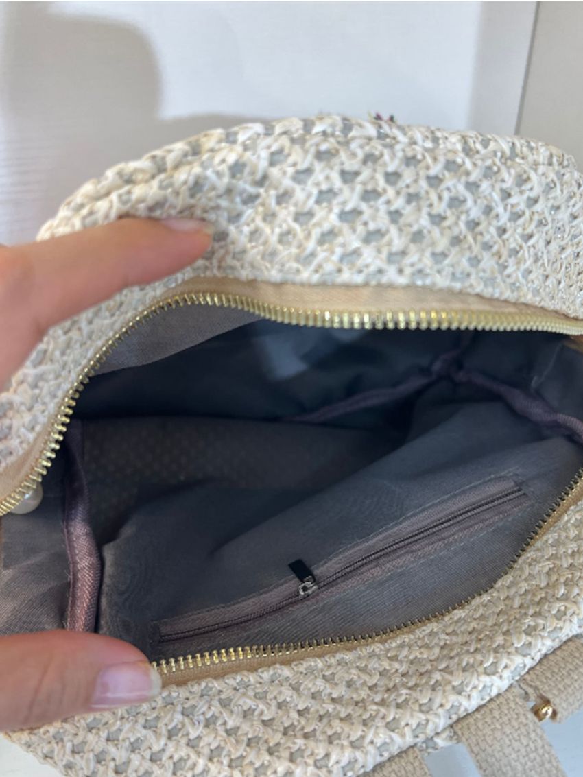 Tassel Decor Pocket Front Woven Backpack