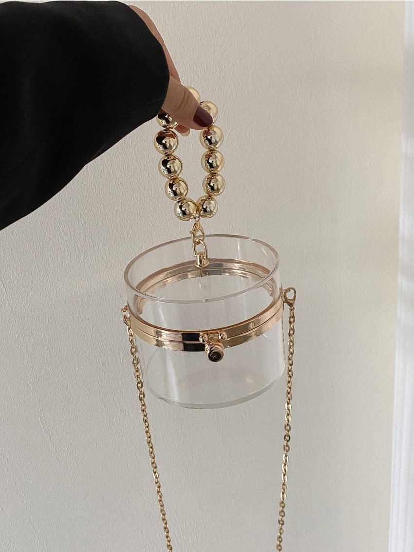 Mini Beaded Handle Clear Box Bag