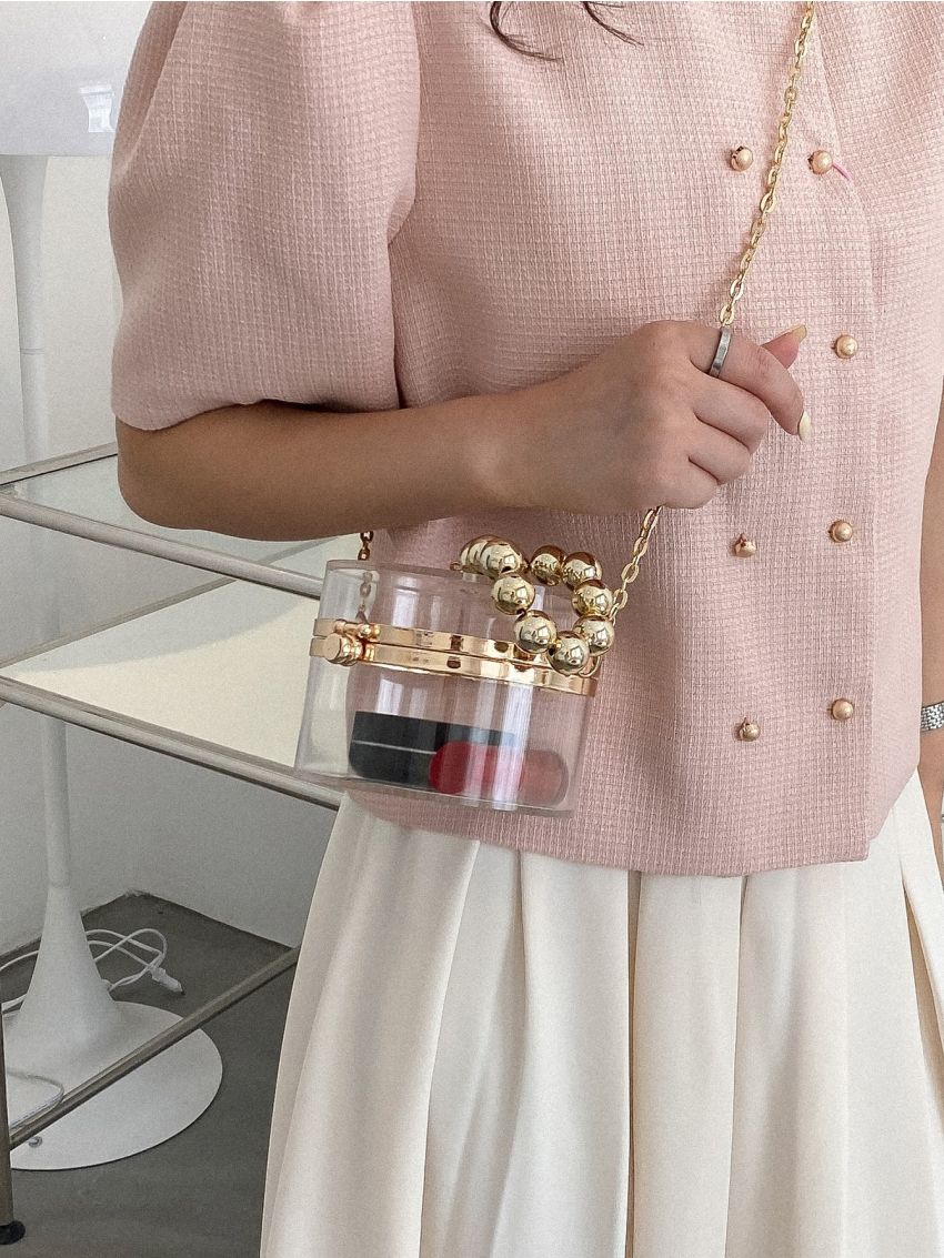 Mini Beaded Handle Clear Box Bag