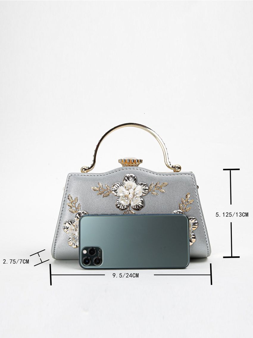 Faux Pearl & Flower Decor Box Bag