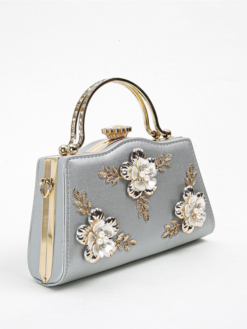 Faux Pearl & Flower Decor Box Bag