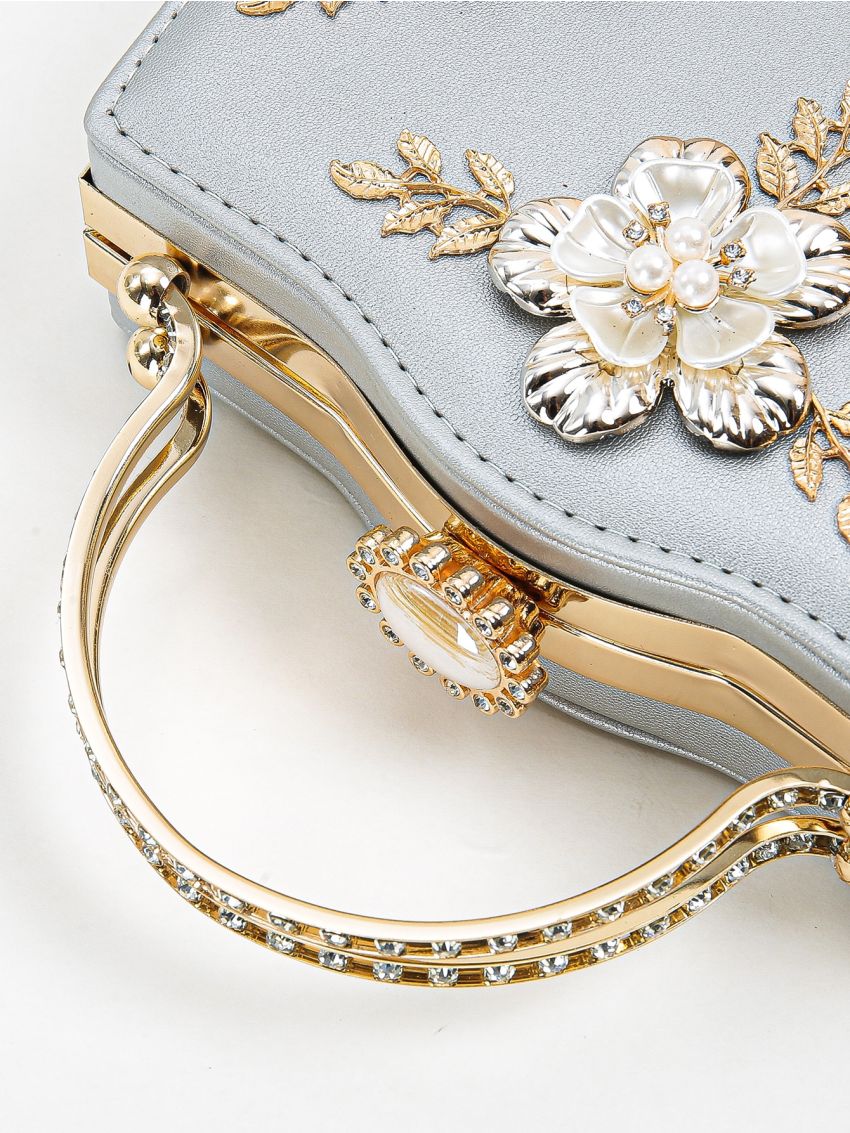 Faux Pearl & Flower Decor Box Bag