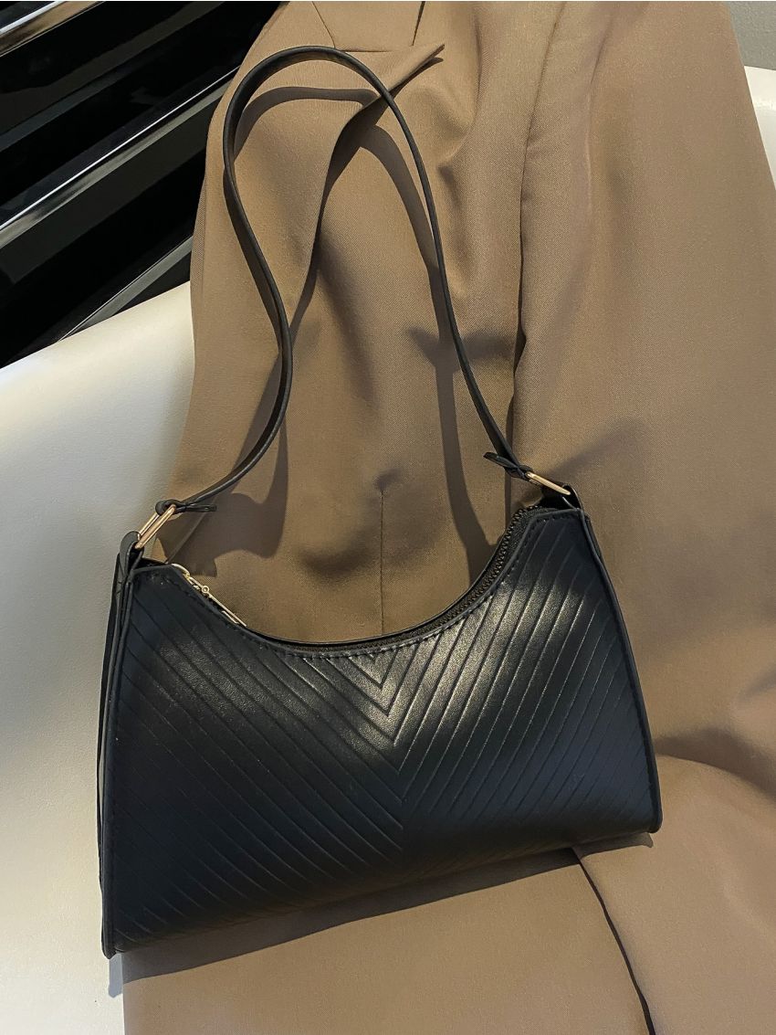 Minimalist Chevron Quilted Baguette Bag