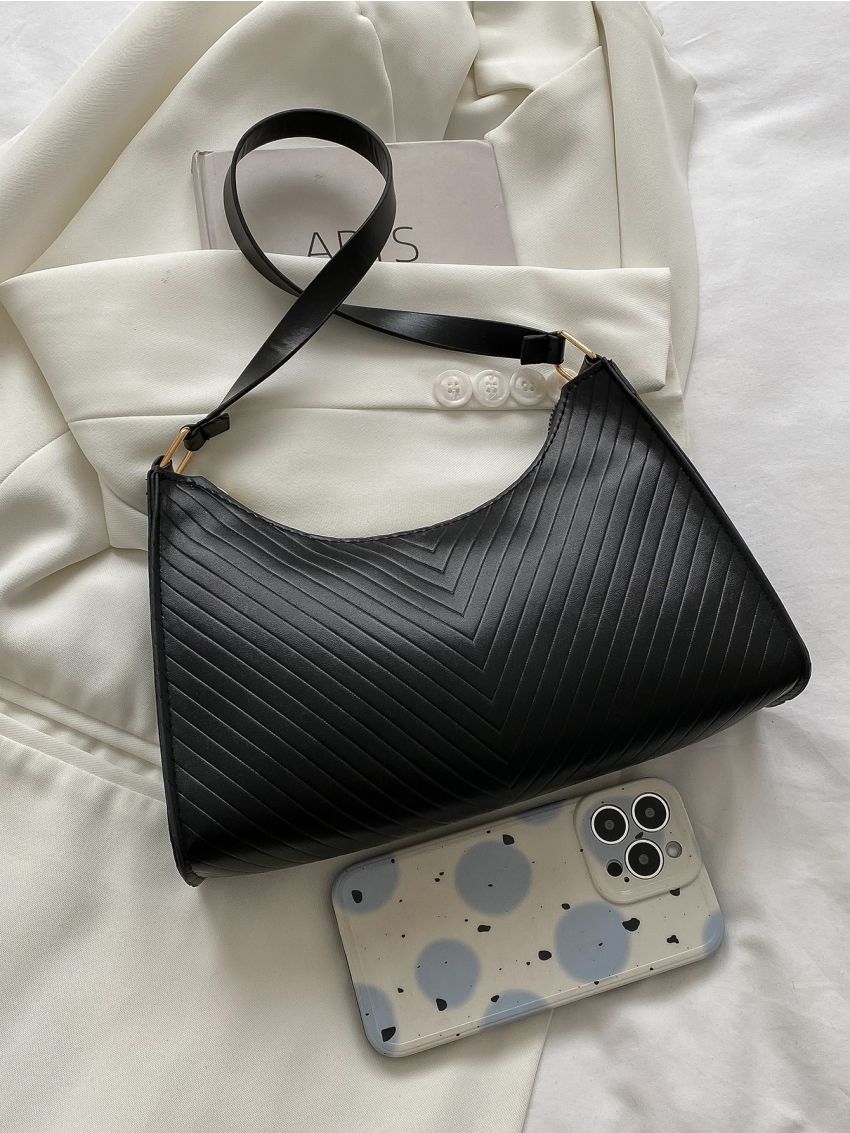 Minimalist Chevron Quilted Baguette Bag