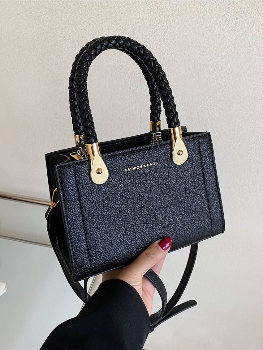 Mini Letter Graphic Litchi Embossed Square Bag