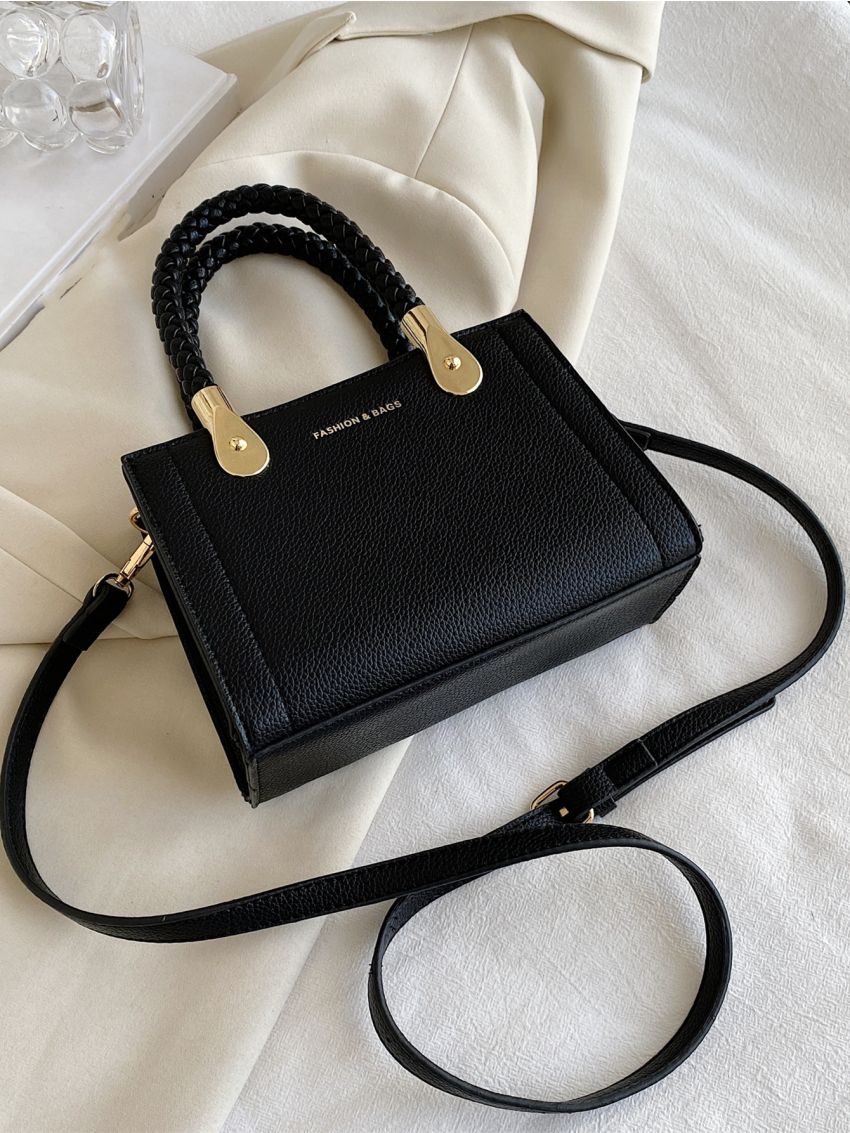 Mini Letter Graphic Litchi Embossed Square Bag