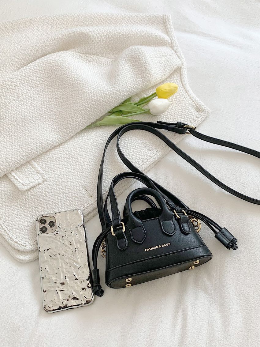 Mini Letter Graphic Drawstring Design Dome Bag