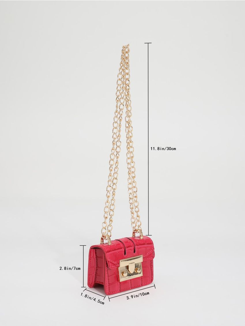 Mini Crocodile Embossed Push Lock Flap Chain Square Bag