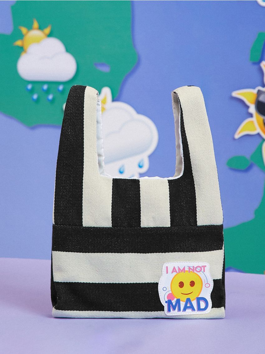 X emoji Striped Pattern Top Handle Bag