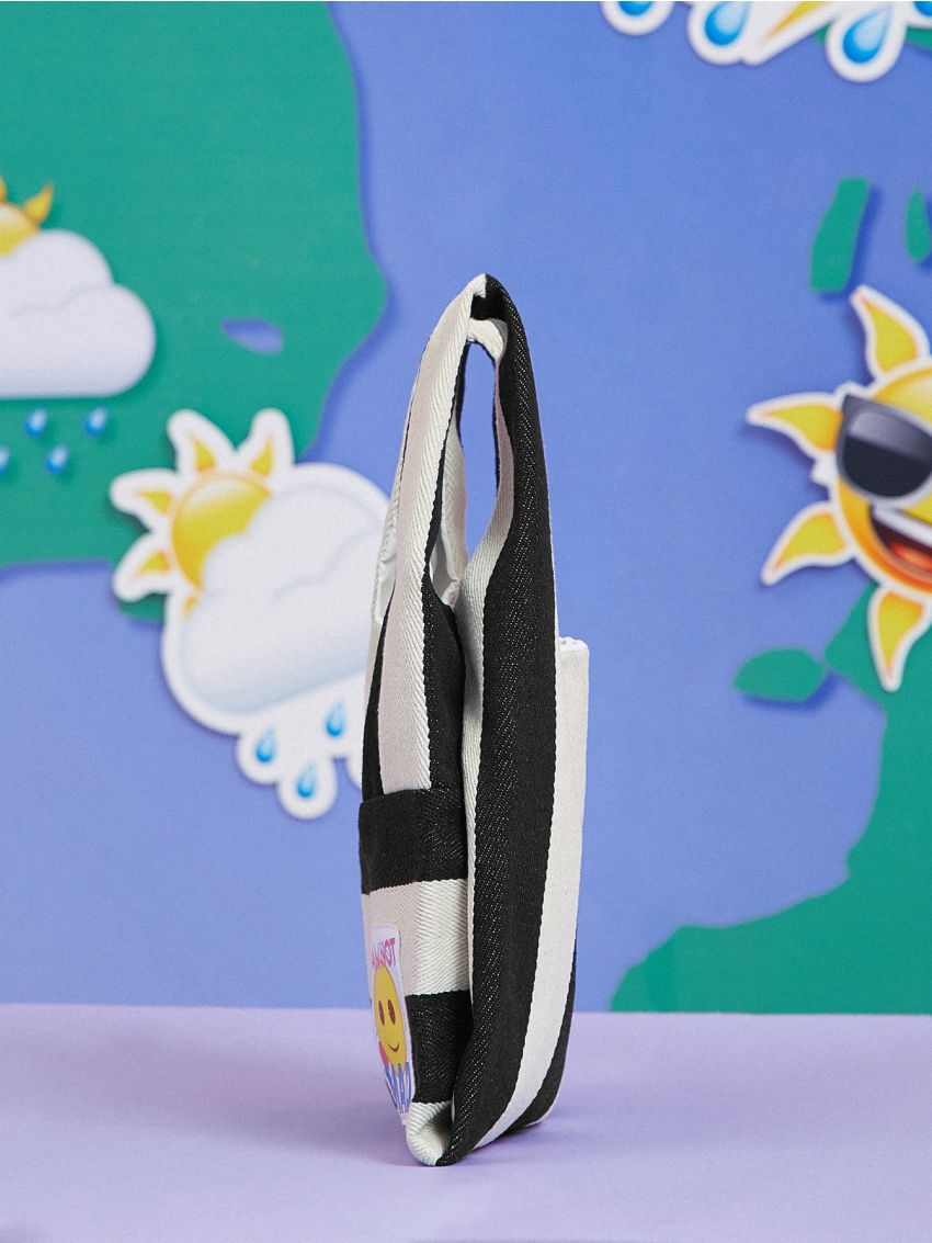 X emoji Striped Pattern Top Handle Bag