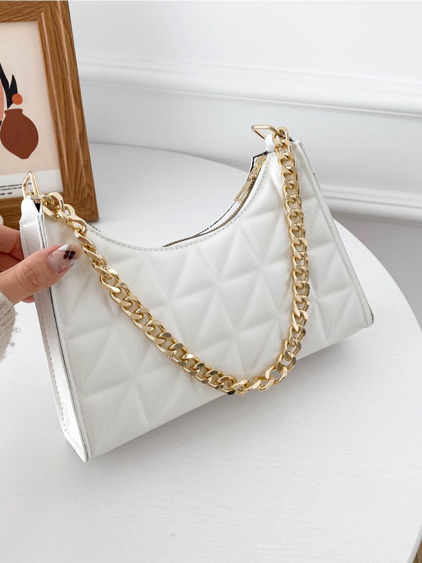 X Iman Troye Quilted Pattern Chain Baguette Bag