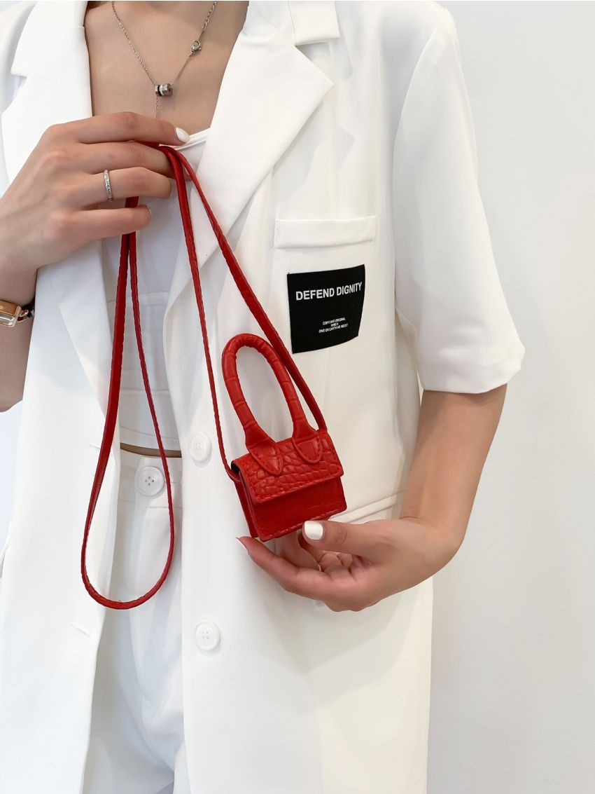 Mini Crocodile Embossed Square Bag