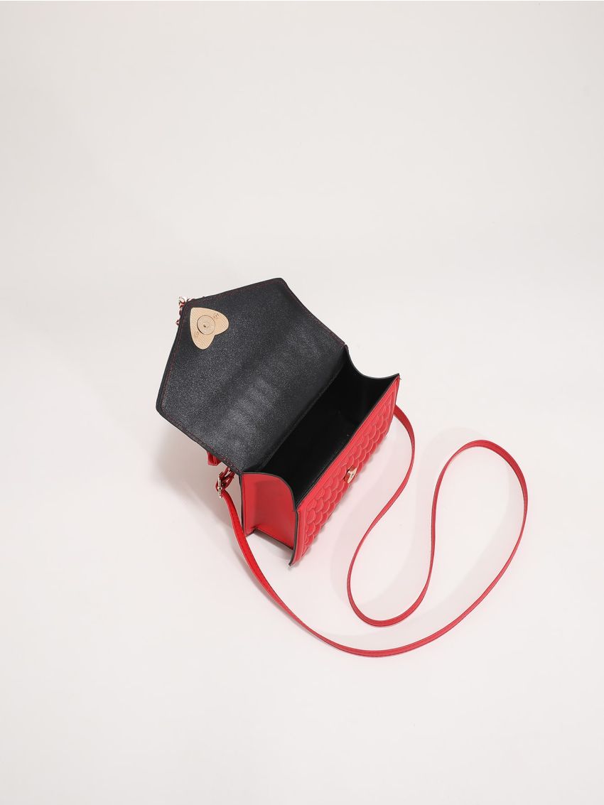 Quilted Heart Decor Ruched Top Handle Flap Square Bag