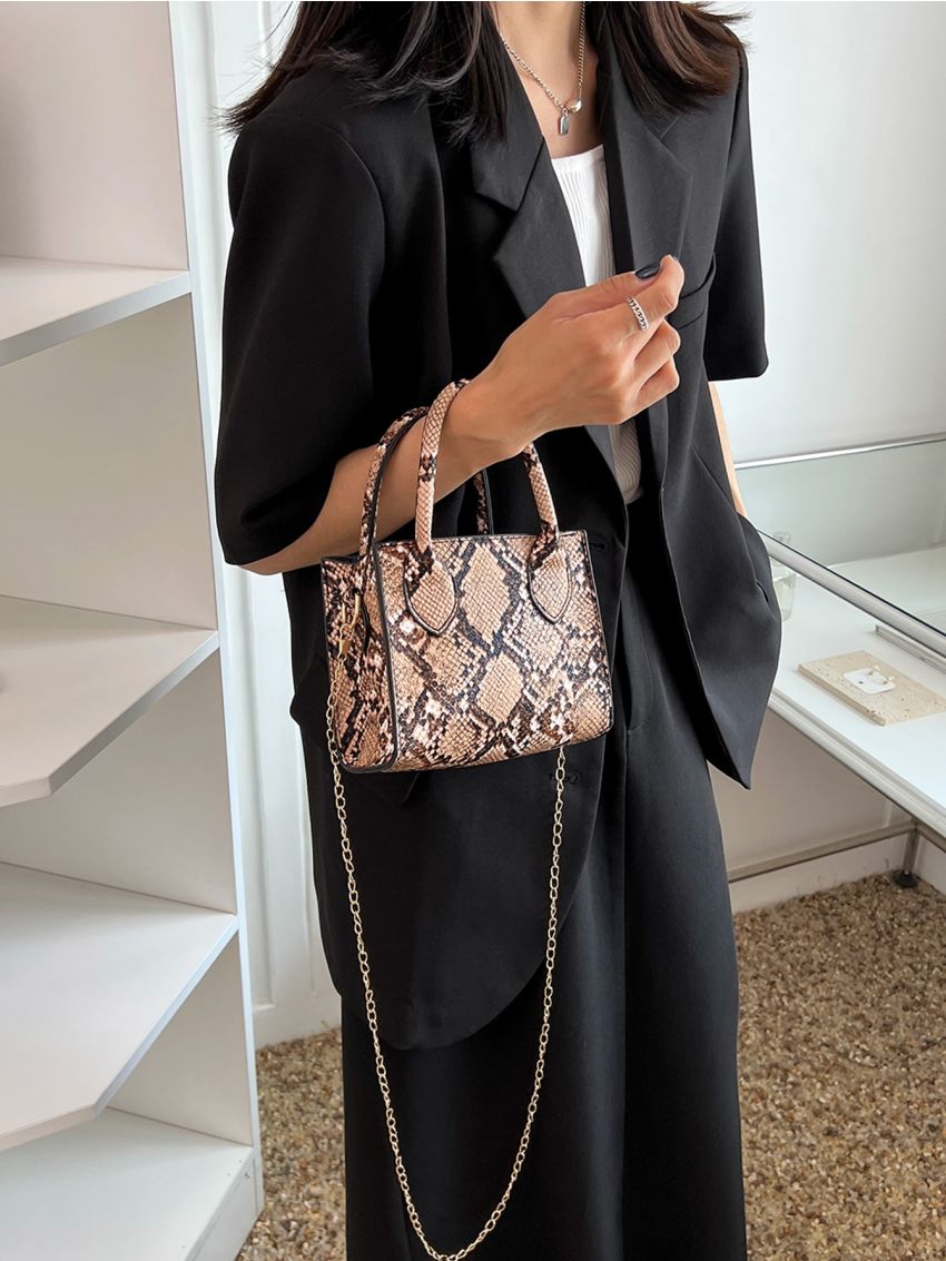 Mini Snakeskin Print Satchel Bag