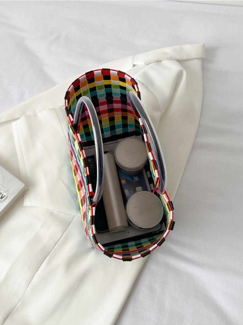 Plaid Pattern Straw Bag