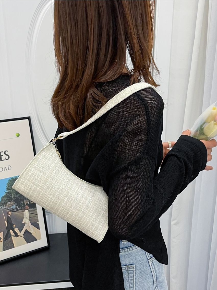 Plaid Pattern Baguette Bag Zipper Small