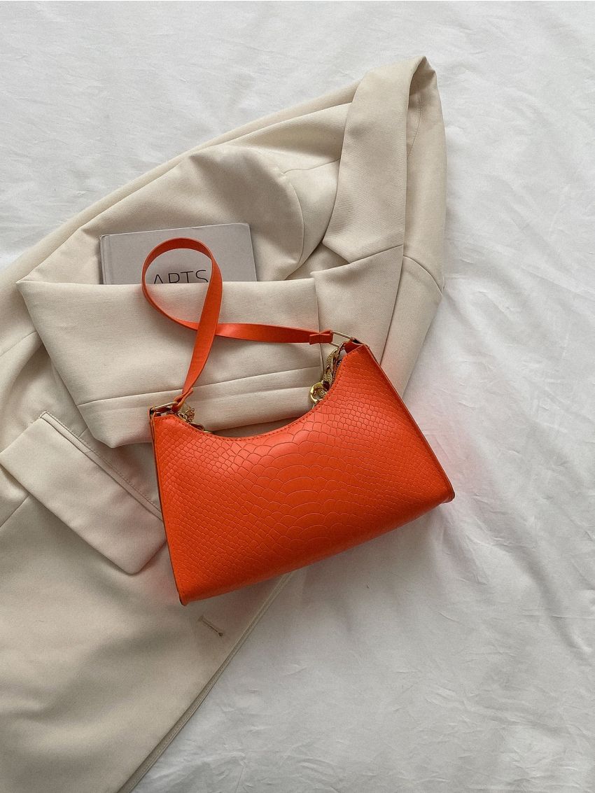 Snakeskin Print Baguette Bag