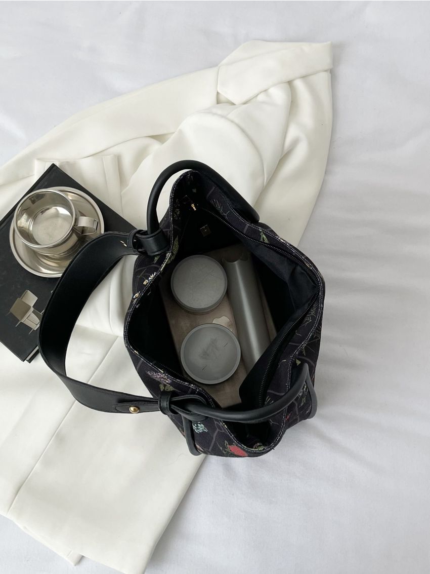 Floral Graphic Top Handle Bag