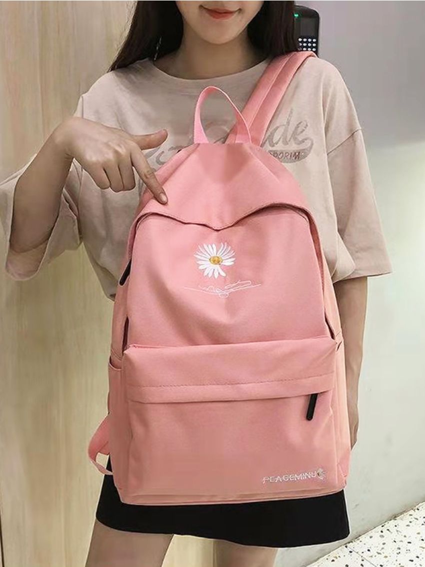 Daisy Embroidered Pocket Front Backpack