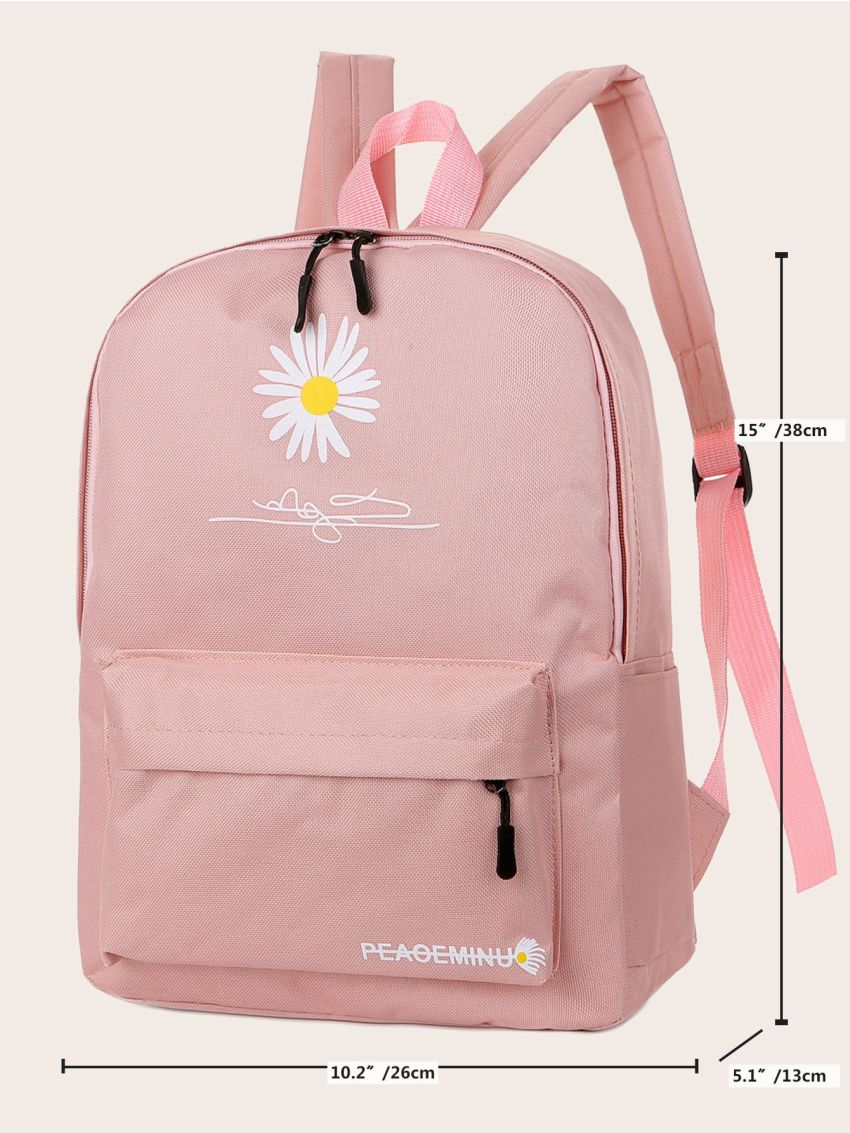Daisy Embroidered Pocket Front Backpack