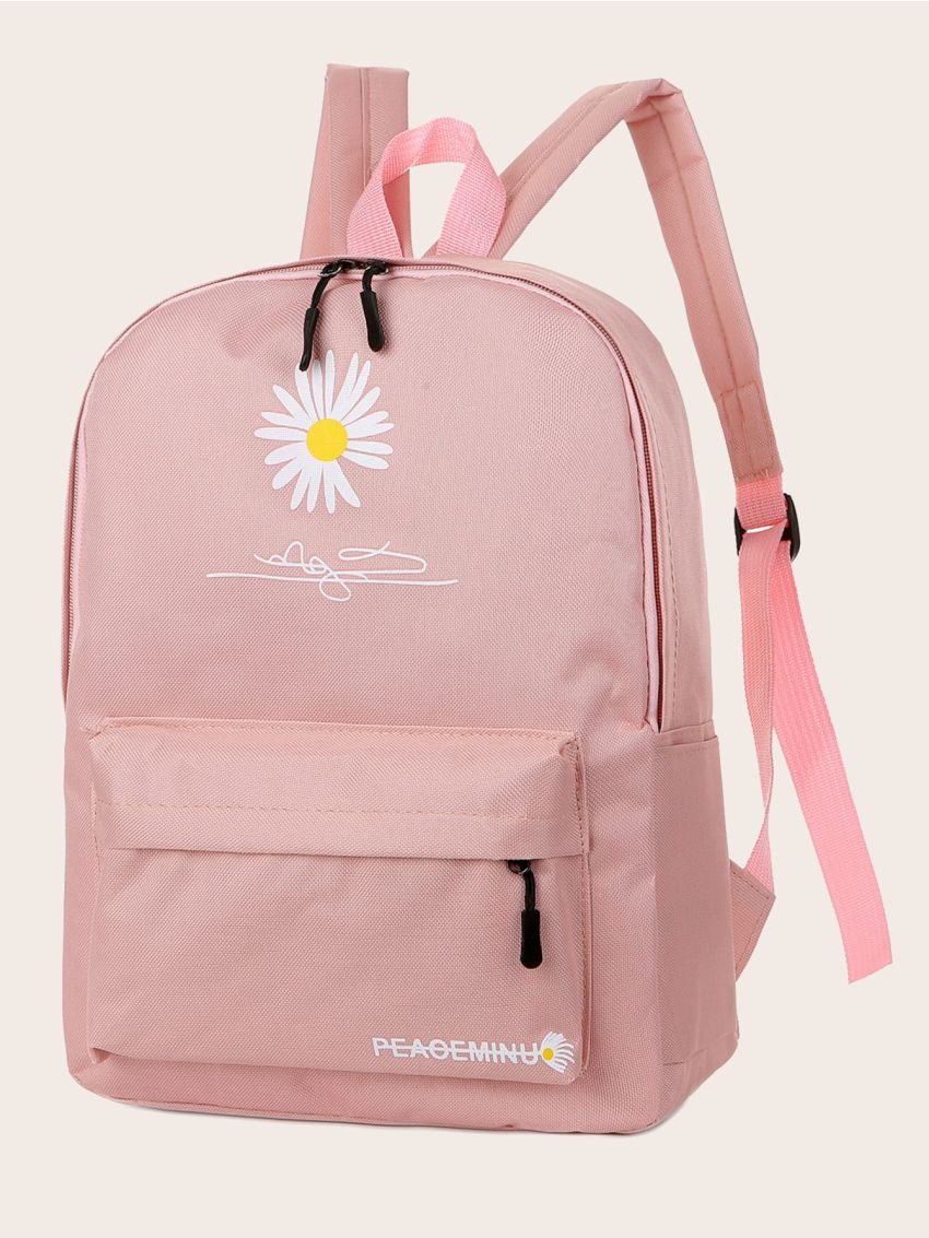 Daisy Embroidered Pocket Front Backpack
