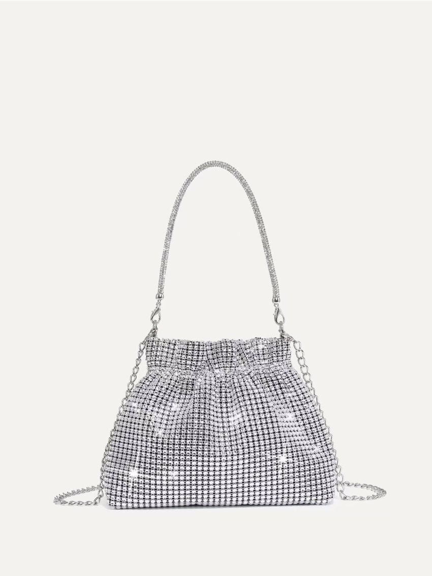 Mini Rhinestone Decor Ruched Bag