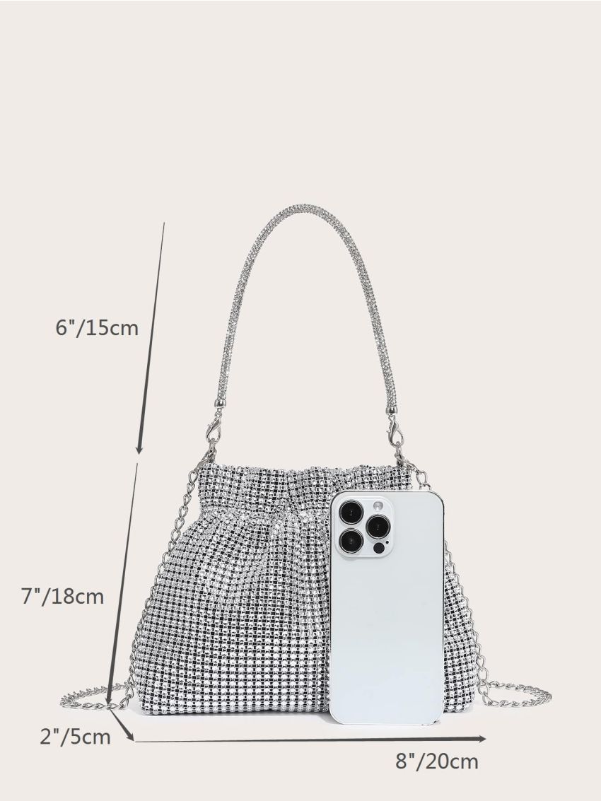 Mini Rhinestone Decor Ruched Bag