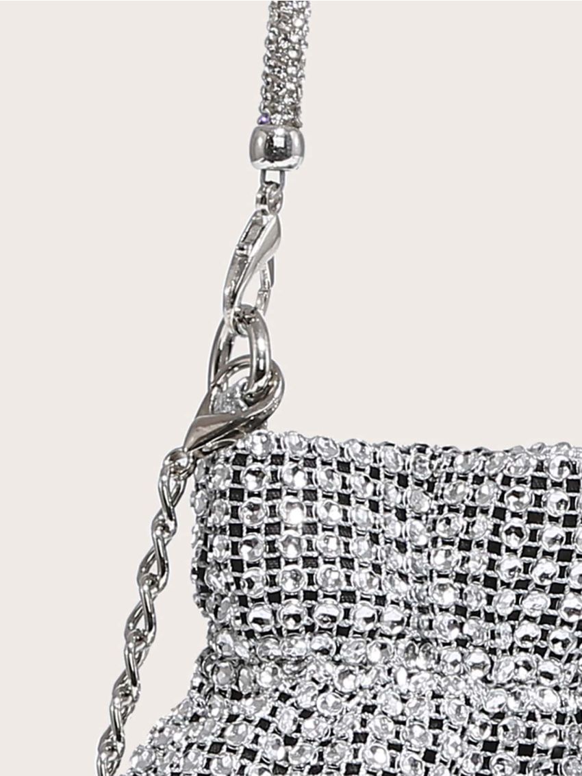 Mini Rhinestone Decor Ruched Bag