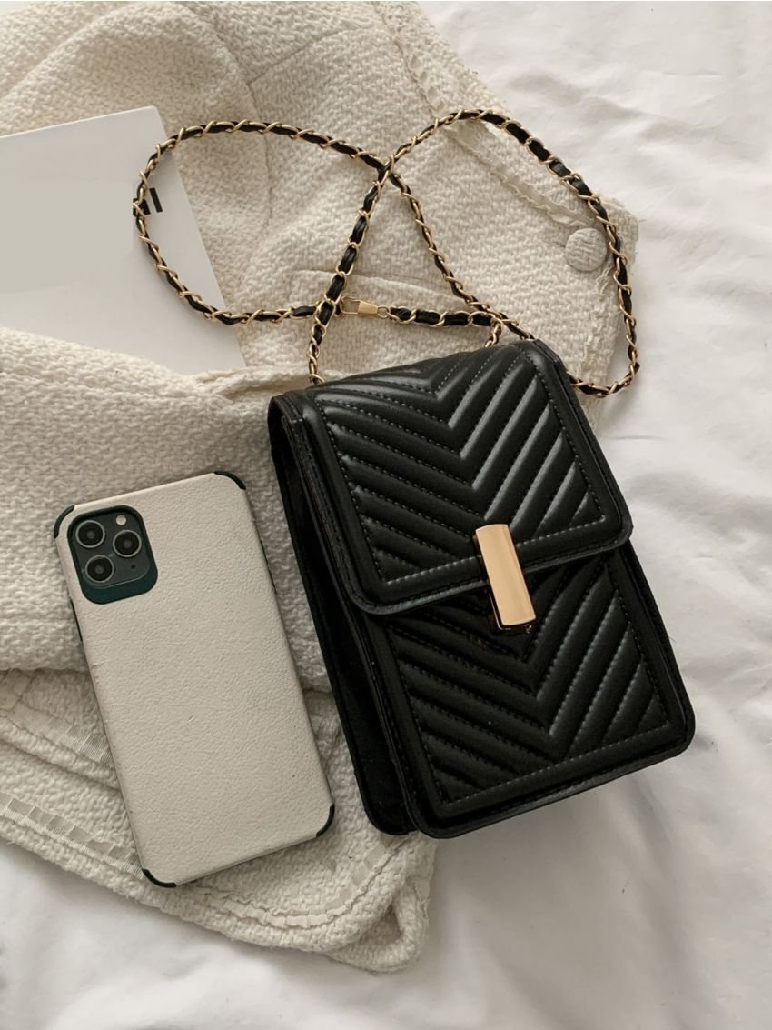 Mini Chevron Metal Lock Square Bag