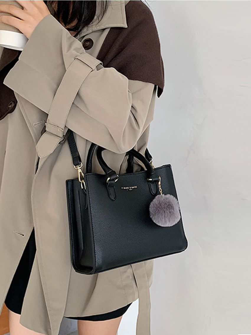 Pom-pom Charm Satchel Bag