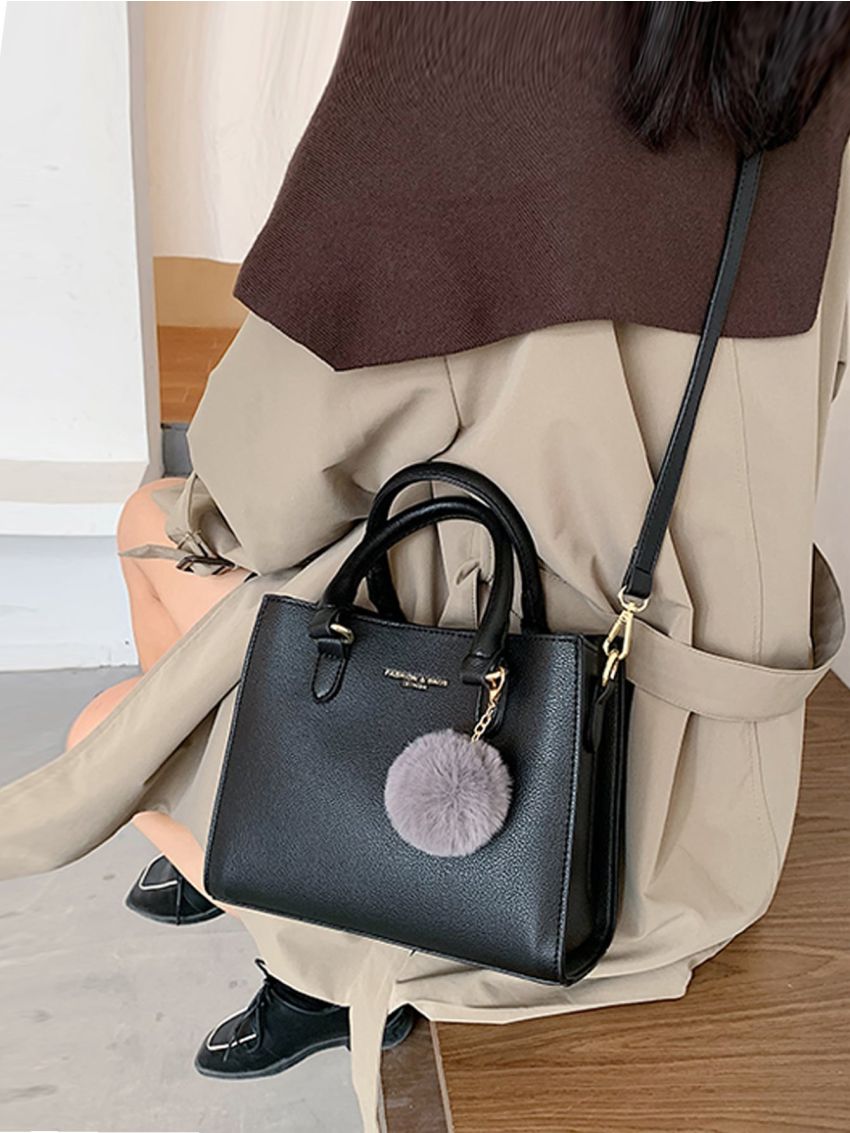 Pom-pom Charm Satchel Bag