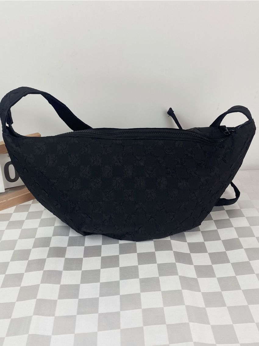 Checkered Pattern Hobo Bag With Bag Charm