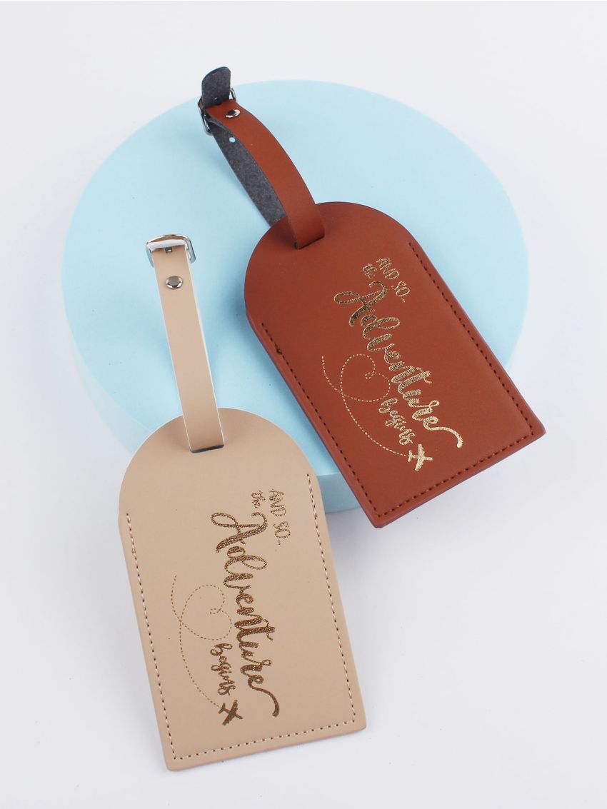 2pcs Couple Metallic Slogan Graphic Luggage Tag