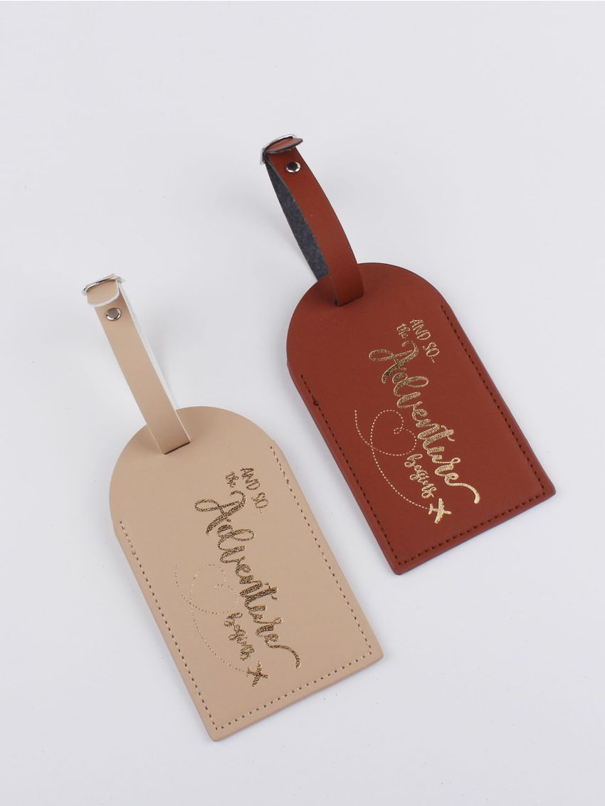 2pcs Couple Metallic Slogan Graphic Luggage Tag