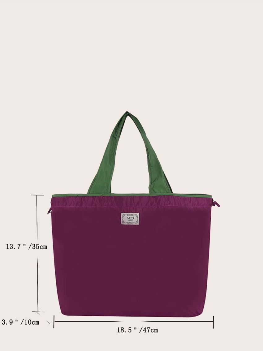 Letter Patch Decor Drawstring Design Shopper Bag