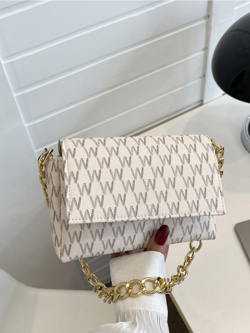 Letter Graphic Snap Button Square Bag