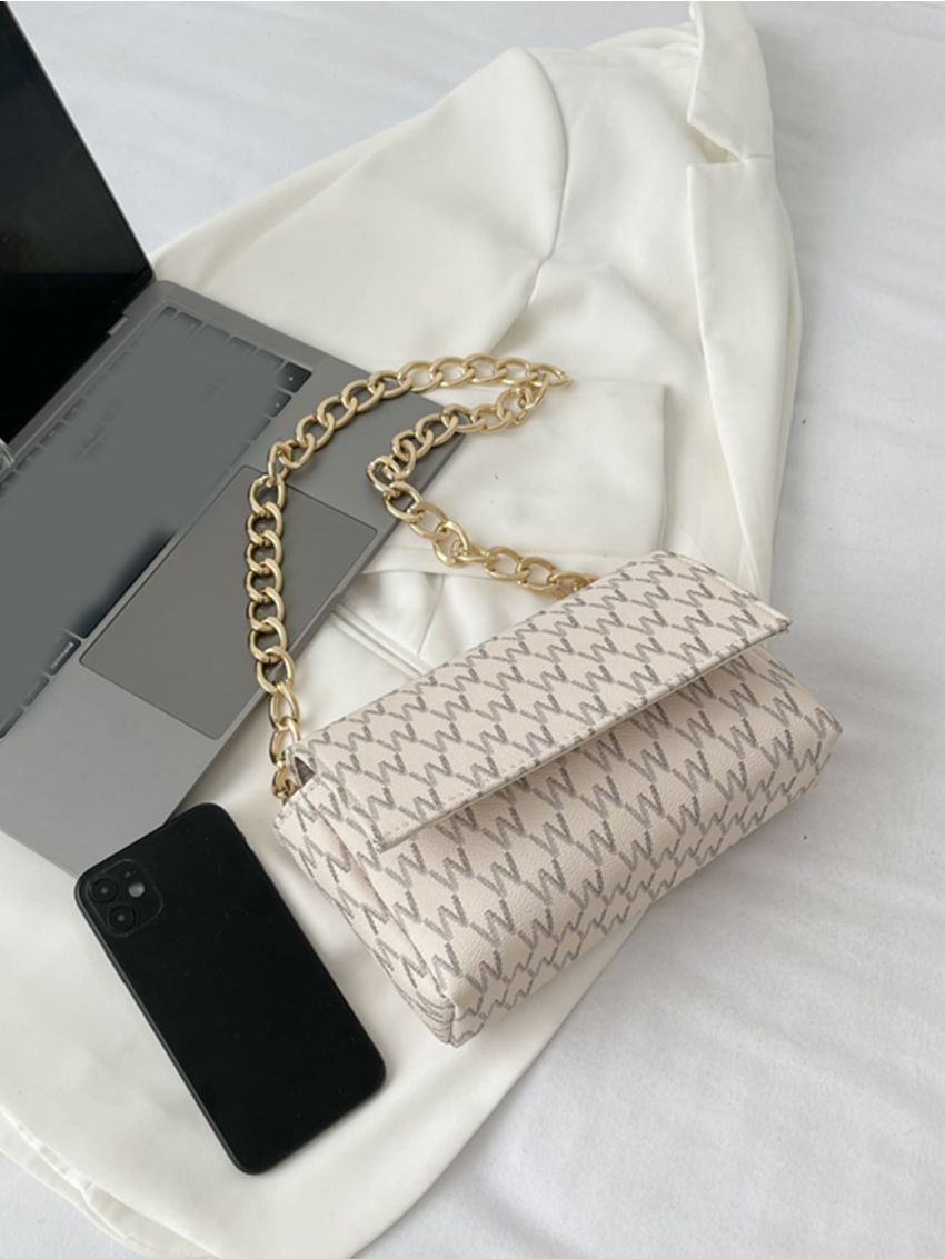 Letter Graphic Snap Button Square Bag