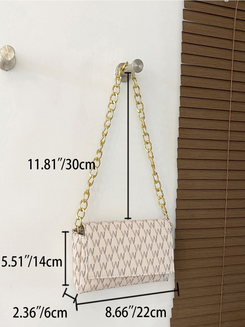 Letter Graphic Snap Button Square Bag