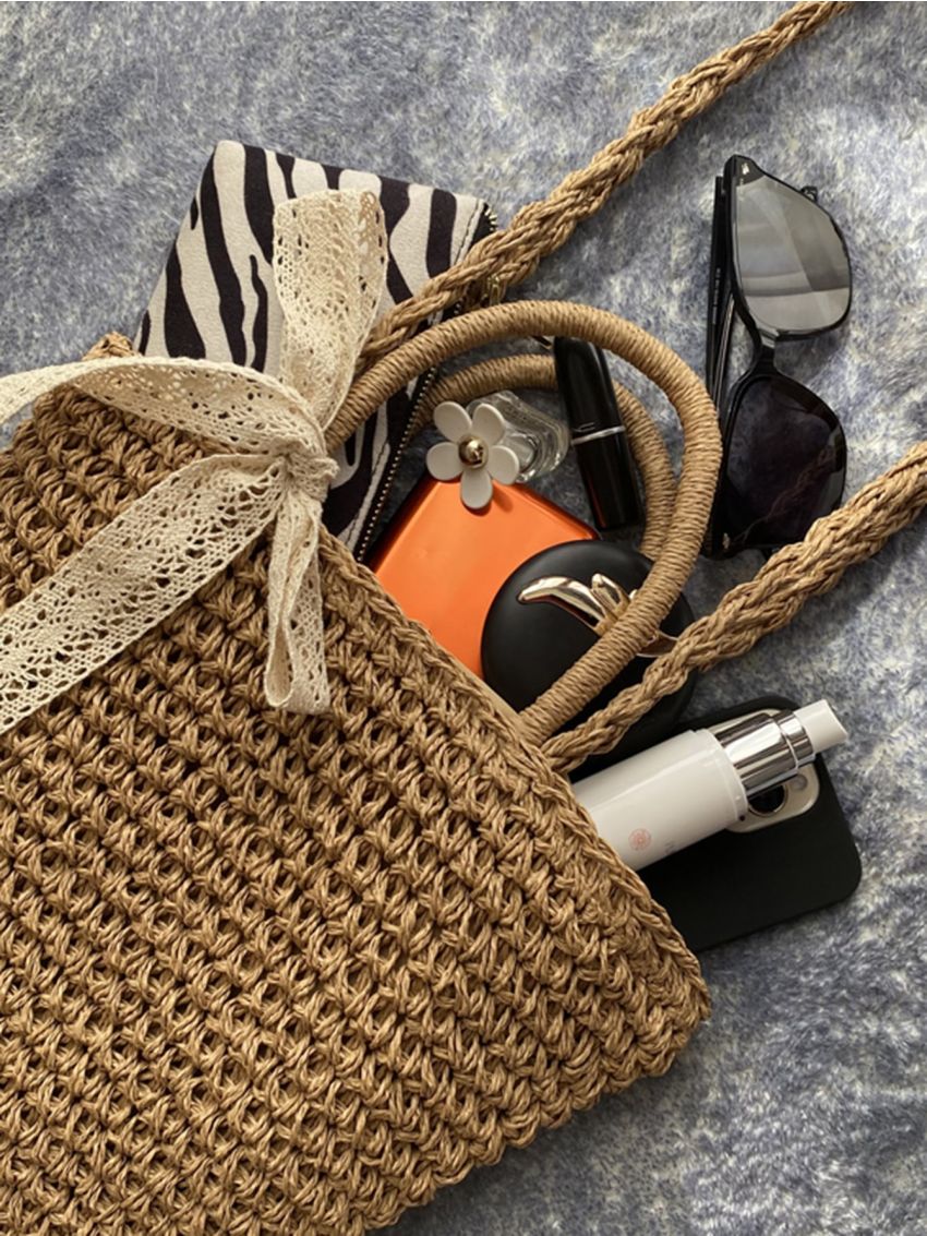 Twilly Scarf Decor Straw Bag