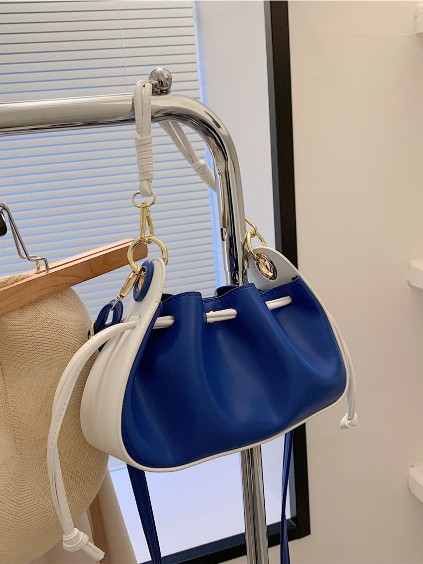 Two Tone Drawstring Design Shoulder Bag