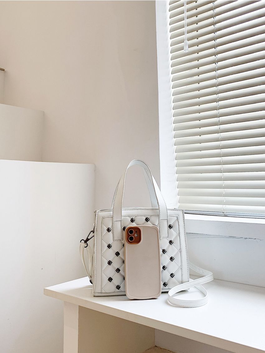 Studded Decor Quilted Square Bag
