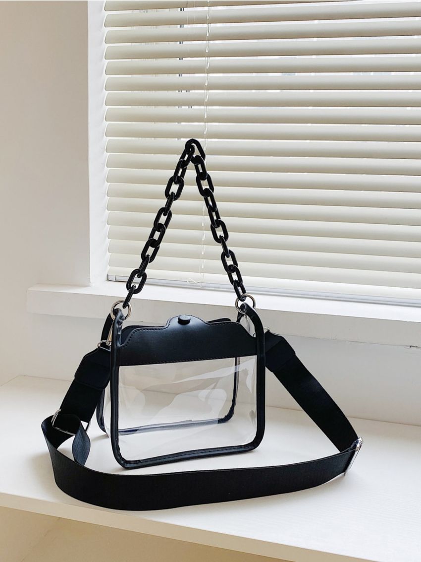 Mini Contrast Binding Chain Decor Transparent Square Bag