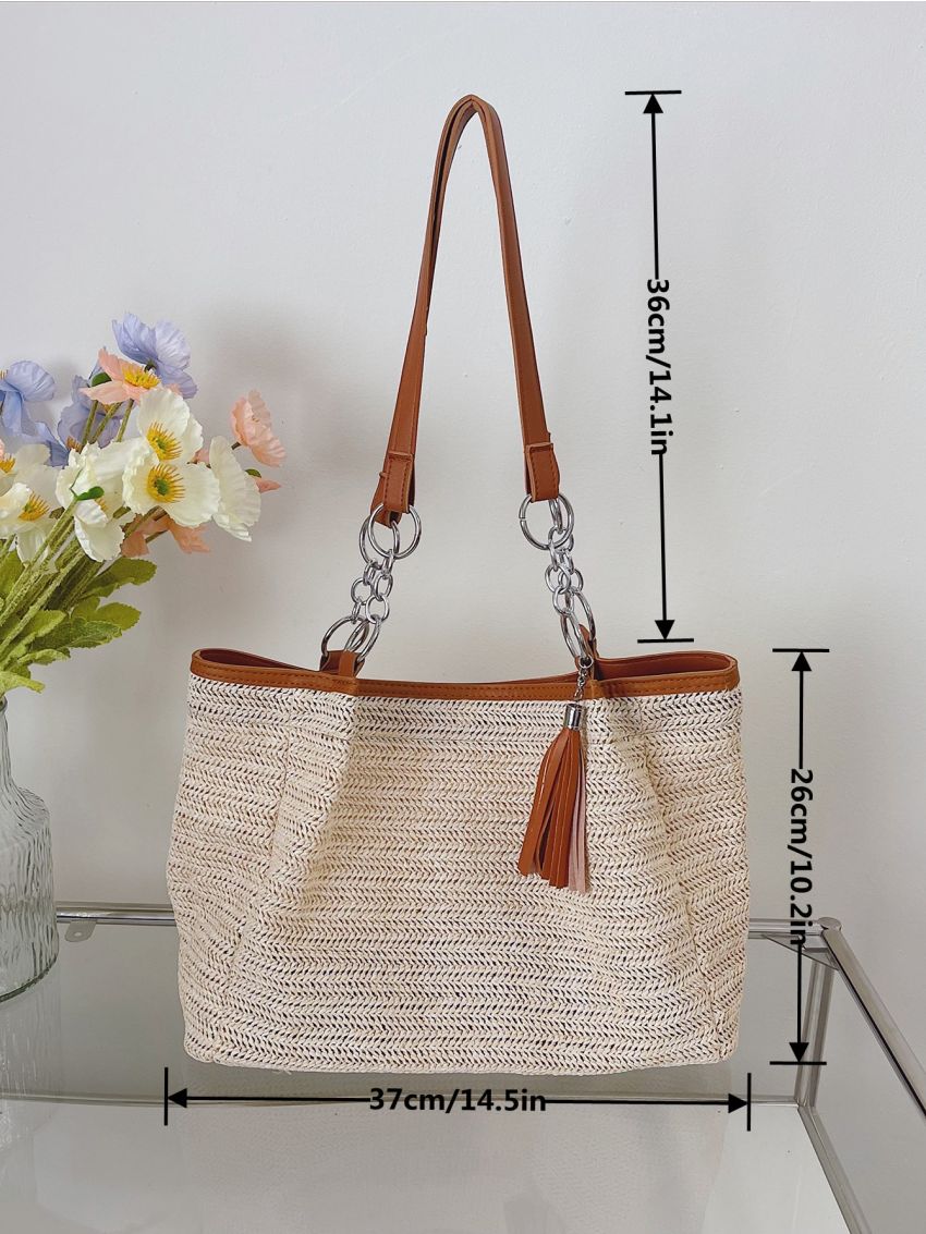 Tassel Decor Straw Bag