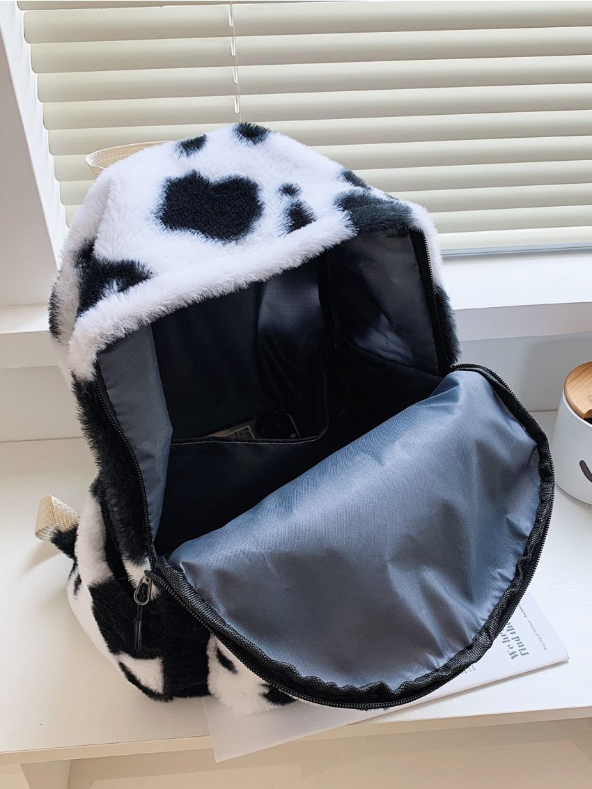 Fluffy Cow Print Backpack